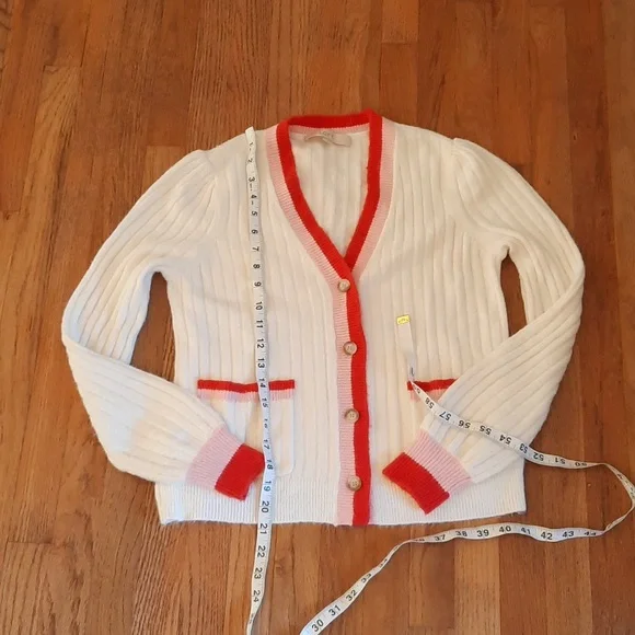 LOFT White Cardigan with Red an Pink Trim - Picture 3 of 4